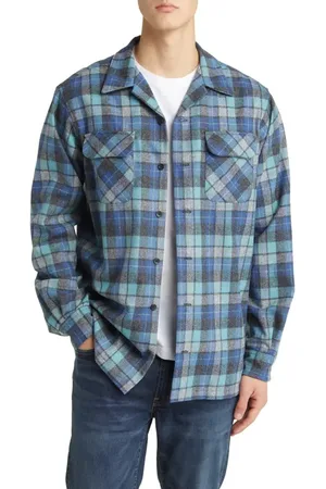 Pendleton Board Plaid Virgin Wool Flannel Button-Up Shirt in at Nordstrom, Size Lt