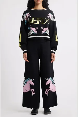 Dressed in Lala Weirdos Unite Pegasus Jacquard Sweater & Wide Leg Pants Set in at Nordstrom, Size Small