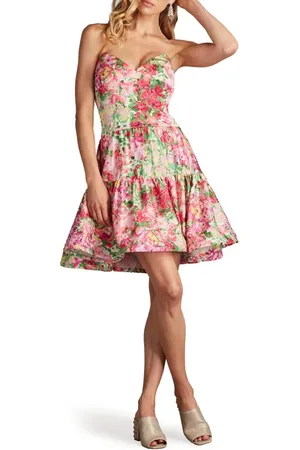 Tadashi Shoji Floral Print Ruffle Strapless Dress in at Nordstrom, Size 0