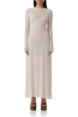AFRM Paola Polka Dot Long Sleeve Mesh Dress in at Nordstrom, Size Xx-Small