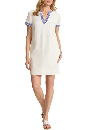 Tommy Bahama Two Palms Embroidered Detail Shift Minidress in at Nordstrom, Size X-Large