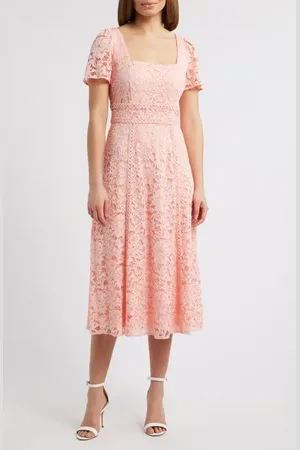 Anne Klein Square Neck Puff Sleeve Midi Dress in at Nordstrom, Size 8