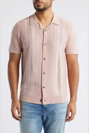Rails Silas Stripe Knit Cotton Blend Camp Shirt in at Nordstrom, Size Medium