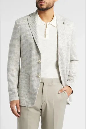 Jack Victor Hampton Houndstooth Knit Linen Blend Sport Coaf in at Nordstrom, Size 36Short