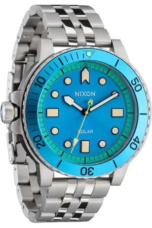 Nixon The Stinger Solar Dive Bracelet Watch, 44mm in Silver /Byron Blue /Green at Nordstrom