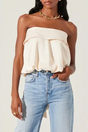 ASTR Khloe Strapless Bow Bubble Hem Top in at Nordstrom, Size Medium