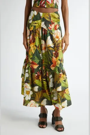 Farm Rio Botanical Forest Linen Blend Maxi Skirt in at Nordstrom, Size X-Small