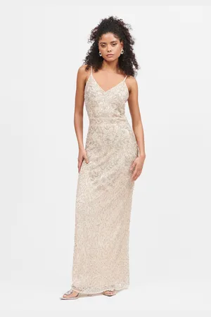 Beauut Occasion Embellished Sequin Beaded V Neck With Straps Evening Maxi Dress in at Nordstrom, Size 14