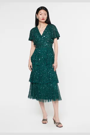 Beauut Occasion Embellished Sequin Beaded Short Sleeves Evening Midi Dress in at Nordstrom, Size 4