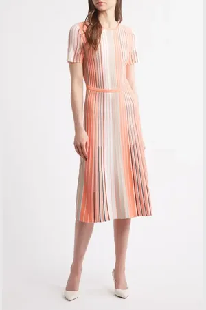 Ming Wang Multi Stripe Soft Knit Fit & Flare Dress in at Nordstrom, Size Small