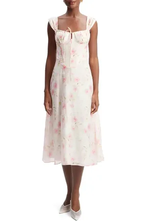 Bardot Esra Floral Corset Midi Dress in at Nordstrom, Size 2
