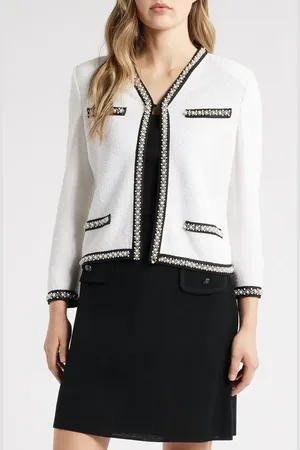 Ming Wang Faux Pearl & Crystal Detail Jacket in at Nordstrom, Size Xx-Small