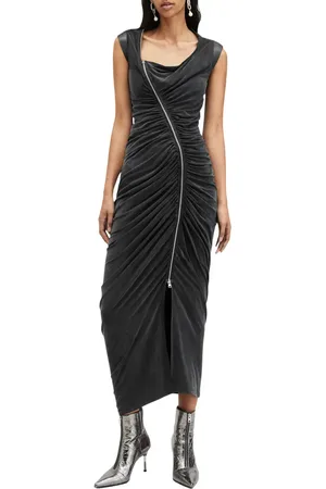 AllSaints Umbra Asymmetric Ruched Dress in at Nordstrom, Size 10 Us