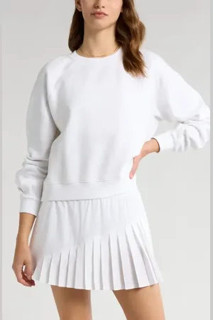 Zella Ruched Sleeve Cloud Stretch Fleece Crewneck Sweatshirt in at Nordstrom, Size Small