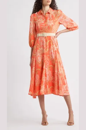 Tahari ASL Paisley Belted Fit & Flare Shirtdress in at Nordstrom, Size 10