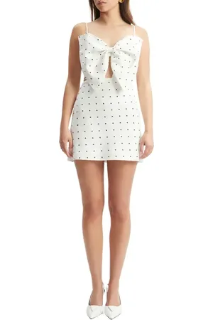 Bardot Vieda Bow Linen Minidress in at Nordstrom, Size 4
