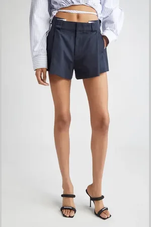 Alexander Wang High Waist Pleat Front Cotton Blend Drill Workwear Shorts in at Nordstrom, Size 12