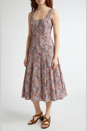 VERONICA BEARD Jolie Paisley Sleeveless Stretch Cotton Midi Dress in at Nordstrom, Size 10