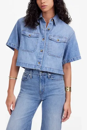 Madewell Boxy Crop Button-Up Shirt in at Nordstrom, Size X-Large