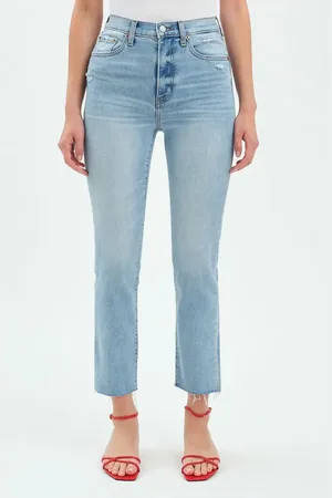 Danny Daze High Waist Raw Hem Ankle Straight Leg Jeans in at Nordstrom, Size 25