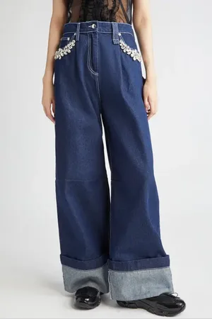 Simone Rocha Turbo Crystal Embellished Wide Leg Puddle Carpenter Jeans in at Nordstrom, Size 4