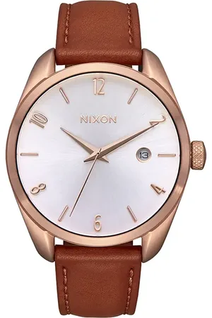 Nixon Thalia Leather Strap Watch, 38mm in Rose Gold /White at Nordstrom