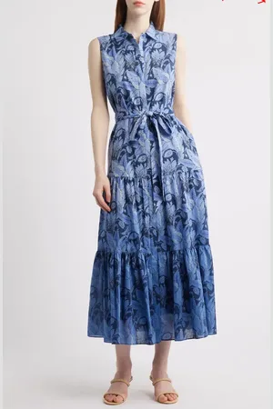 Kobi Halperin Floral Dip Dye Sleeveless Cotton Shirtdress in at Nordstrom, Size Xx-Large