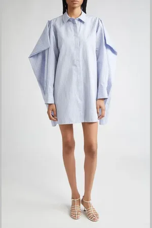 Proenza Schouler Isla stripe Silk & Cotton Shift Cape Dress in at Nordstrom, Size 0