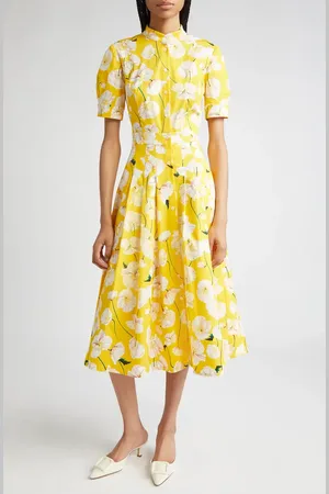 Carolina Herrera Floral Print Stretch Cotton Shirtdress in at Nordstrom, Size 2