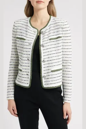 Ming Wang Dashed Stripe Knit Jacket in /Black at Nordstrom, Size X-Small