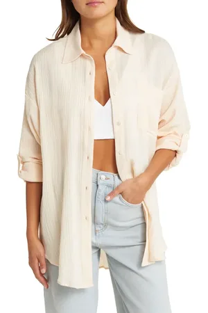 Rip Curl Premium Linen Button-Up Blouse in at Nordstrom, Size Large