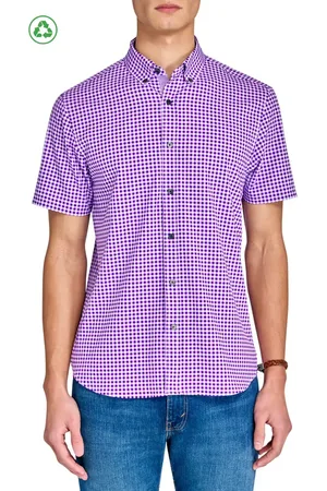 Construct Slim Fit Mini Check Recycled 4-Way Stretch Performance Short Sleeve Shirt in at Nordstrom, Size Small