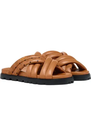 MCM Monogram Print Cross Sandals in Lamb Leather in at Nordstrom, Size 39