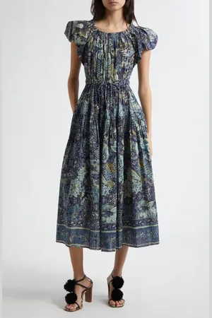 ULLA JOHNSON Abigail Puff Sleeve Cotton Blend Dress in at Nordstrom, Size 2