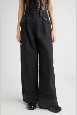 Simone Rocha Turbo Crystal Embellished Wide Leg Puddle Carpenter Jeans in at Nordstrom, Size 6