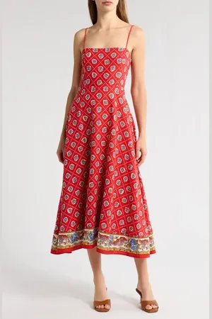 WAYF Josefina Scarf Print Linen Blend Midi Dress in at Nordstrom, Size X-Large