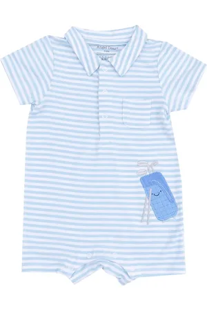 Angel Dear Stripe Golf Embroidered Polo Romper in at Nordstrom, Size 6-12M