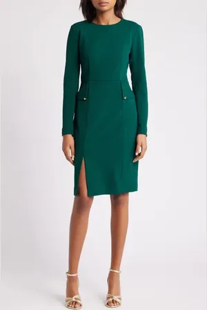 Eliza J Long Sleeve Pocketed Sheath Dress in at Nordstrom, Size 2