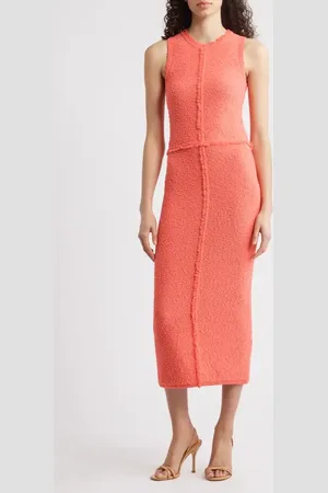 HUGO BOSS Fovina Fringe Trim Textured Midi Sheath Dress in at Nordstrom, Size Small