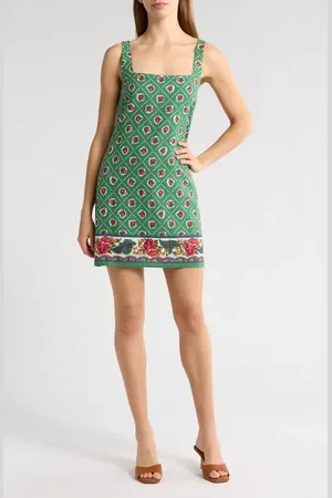 WAYF Eden Print Sleeveless Linen Blend Minidress in at Nordstrom, Size Large
