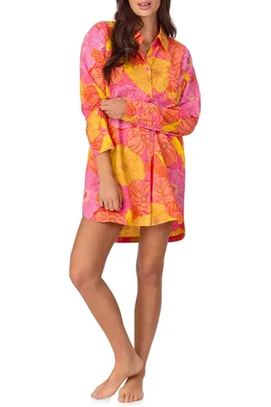 BedHead Floral Long Sleeve Organic Cotton Poplin Sleep Shirt in at Nordstrom, Size Small