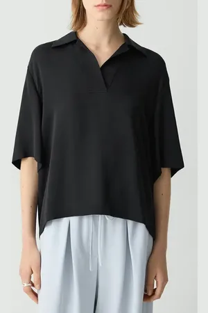 THEORY Silk Polo Top in at Nordstrom, Size Petite