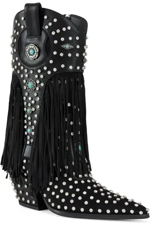 AZALEA WANG Greyson Fringe & Stud Cowboy Boot in at Nordstrom, Size 7.5