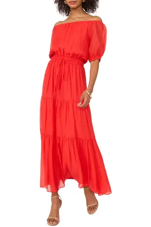 Vince Camuto Off the Shoulder Tiered Maxi Dress in at Nordstrom, Size Small