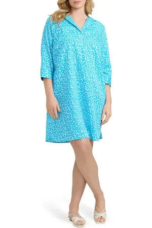 Foxcroft Sloane Leopard Print Shirtdress in at Nordstrom, Size 1X