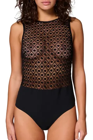 Simone Pérèle Apolline Sheer Lace & Microfiber Teddy in at Nordstrom, Size Large