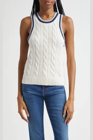 VERONICA BEARD Jerrel Cable Linen & Silk Sweater Tank in at Nordstrom, Size Large