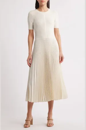HUGO BOSS Fadridi Rib & Pleated Midi A-Line Dress in at Nordstrom, Size Medium