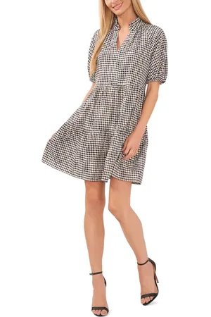CE&CE Check Floral Embroidered Babydoll Minidress in at Nordstrom, Size Small
