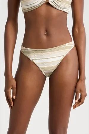 Ramy Brook Isla Metallic Stripe Bikini Bottoms in at Nordstrom, Size Small
